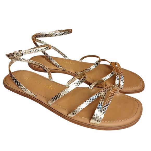 Kate spade Cove Sandals Gold snake print strappy flat sandals metallic flats 9.5 - Picture 5 of 6